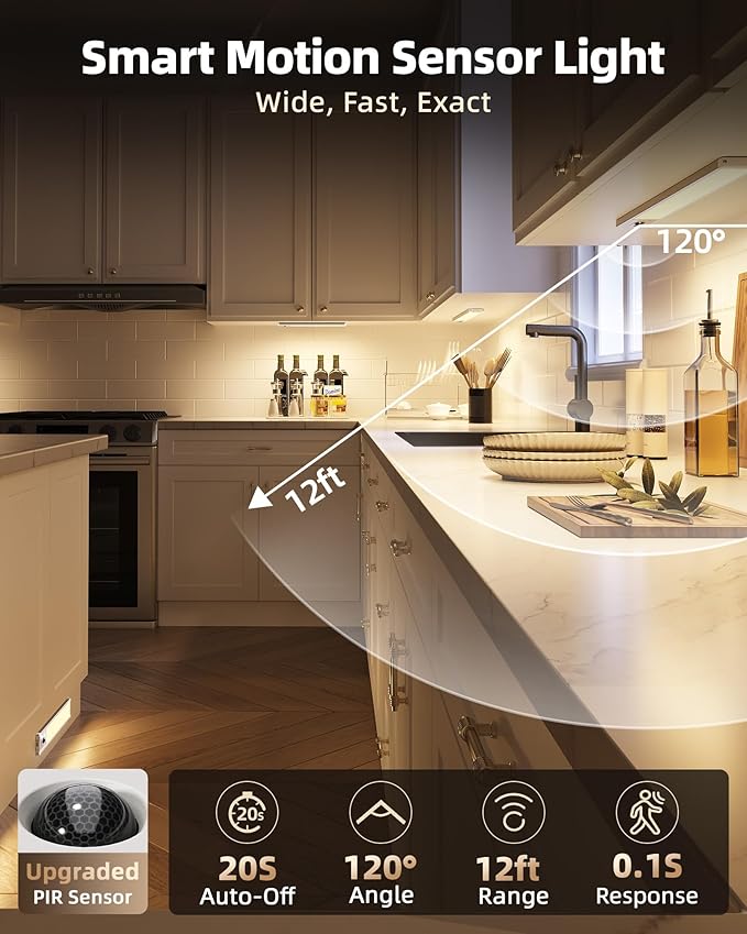 EZVALO 5 Pack Under Cabinet Lighting, Rechargeable Motion Sensor Light, LED Closet Lights Wireless, 3500K Dimmable, Timer, Magnetic, with Remote Control for Kitchen, Closet, Stair