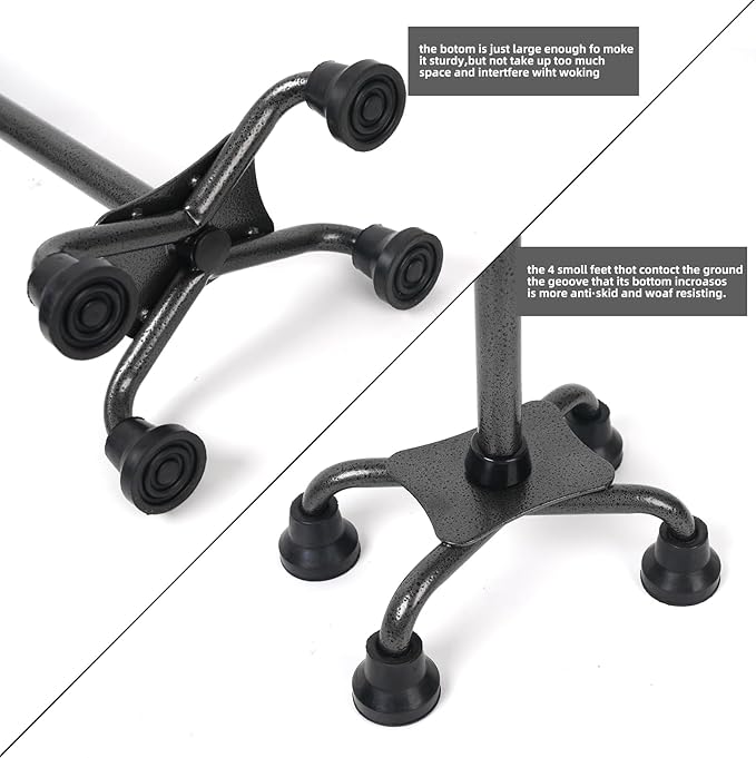 Walking Cane for Women & Men, Adjustable Quad Cane with 4-Prong Base for Stability and Balance, Folding Aluminum Walking Stick for Seniors