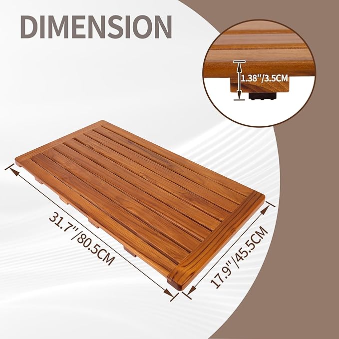 Utoplike Teak Bath Mat, Large Wood Shower Mats for Bathroom, 31.9"x17.9" Sturdy Floor Mat for Indoor Spa or Outdoor