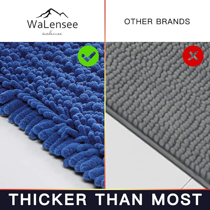 Walensee Large Bathroom Rug Non Slip Bath Mat (72x24 Inch Dark Blue) Water Absorbent Super Soft Shaggy Chenille Machine Washable Dry Extra Thick Perfect Absorbant Best Plush Carpet for Shower Floor