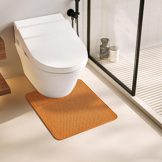 Toilet Rug, Thin Toilet Rugs U Shaped Washable Non Slip Absorbent Quick Dry Low Pile Toilet Mat, Orange 20"x24" U Shape