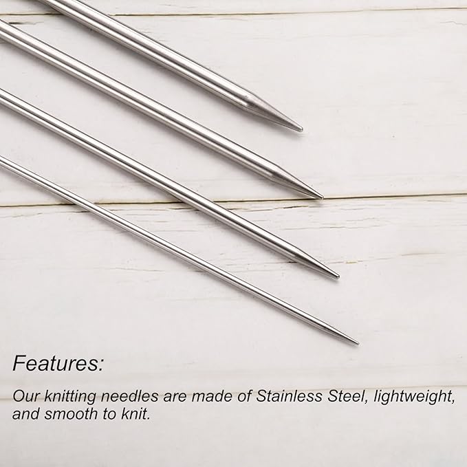 uxcell 5Pcs Knitting Needle 1.2mm Diameter 6 Inches (15cm) Length Stainless Steel Double Pointed Sweater Stitching Needles with 10 Colorful Stitch Markers for Handmade Projects DIY