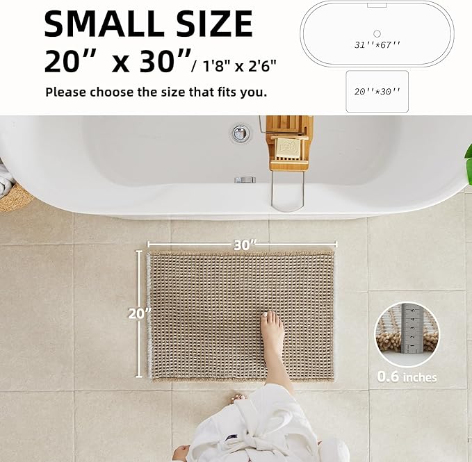 Waffle Bath Mat, Boho Bathroom Rugs Non Slip Washable Super Absorbent Quick Dry Bath Mat Farmhouse Bathroom Decor, 30"x20" Khaki and White