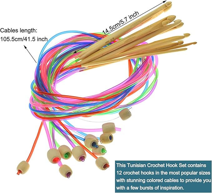 Coopay Tunisian Crochet Hooks Set with Cable, 11pcs Metal Afghan Crochet Hook 2-8mm, 120cm Bamboo Circular Tunisian Knitting Needle with Bead Carbonized 3-10mm for Blanket, Knitting & Crochet Supplies