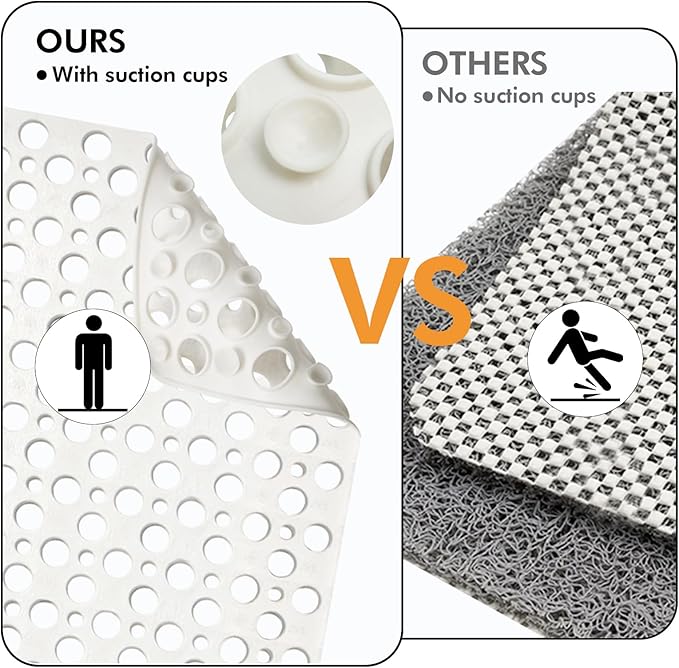 Large Non Slip Shower/Bath Mat for Inside Shower, 35.4x23.6 Inch Anti-Slip Shower Stall Mat for Elderly,Extra Long Bathtub Mat for Shower with Big Suction Cups