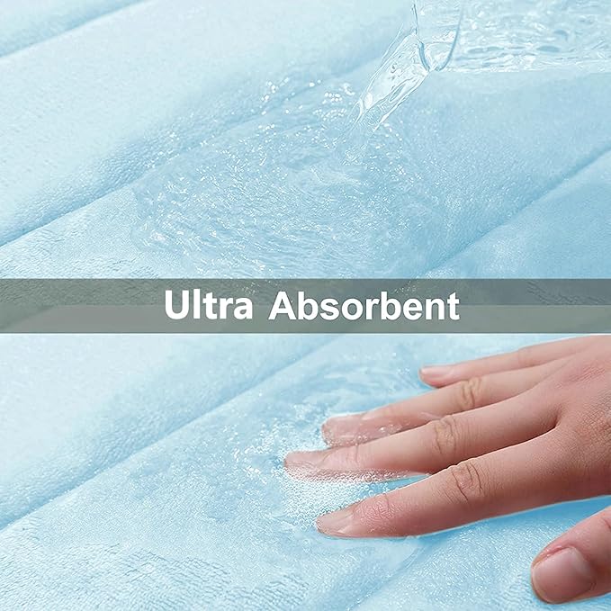 Buganda Memory Foam Bath Mat, 24" x 16", Ultra Soft and Non-Slip Bathroom Rugs, Water Absorbent and Machine Washable Bath Rug for Bathroom, Shower, and Tub, Light Blue