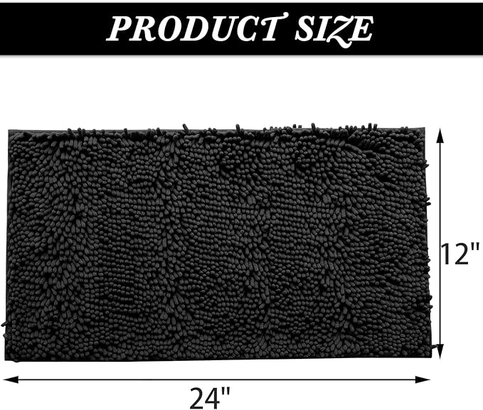 Non-Slip Bath Rug,Extra Soft Microfiber Bedroom Shag Carpet with Anti-Slip Backing,Water/Dust Absorbent Fast Dry Shower Mat,Sound Insulated Stairs Pad,Machine Washable (Black,12 x 24 Inches)