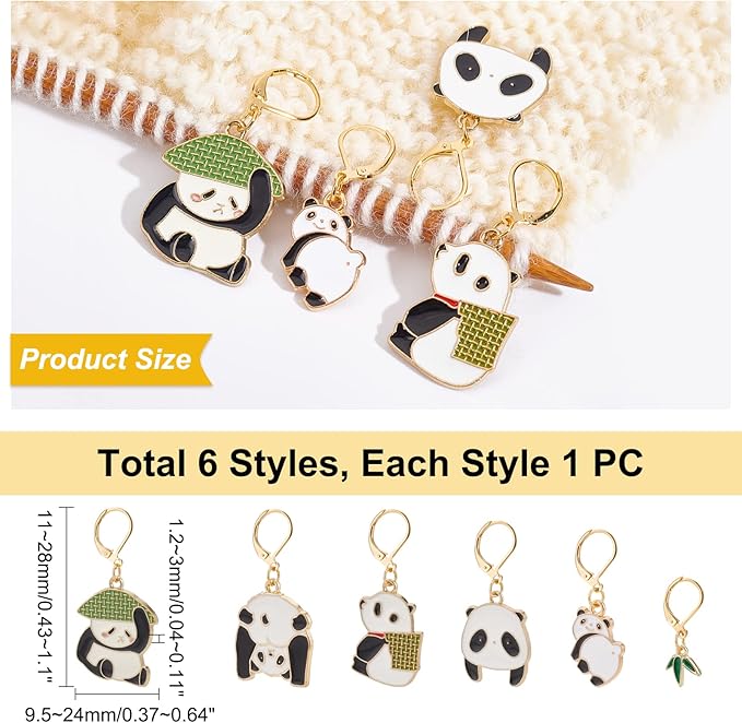 NBEADS 6 Pcs Panda Charm Stitch Markers, 6 Styles Alloy Enamel Crochet Stitch Marker Charms with Removable Lobster Clasp Locking Mechanism for Knitting, Weaving, Sewing Accessories & Handmade Jewelry