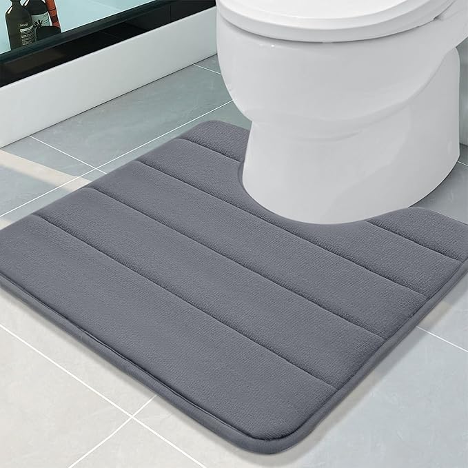 Buganda Memory Foam U-Shaped Contour Toilet Rugs, Non Slip Absorbent, Thick Soft Washable Bathroom Mat, Floor Carpet Bath Rugs Mat for Toilet Base (20" x 20", Dark Grey)