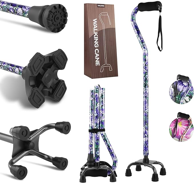 LIXIANG Walking Canes Stablize Women Quad Canes for Seniors & Adults Foldable Adjustable for Men & Women Heavy Duty Freestanding Cane for People with Leg Injuries 3 footings