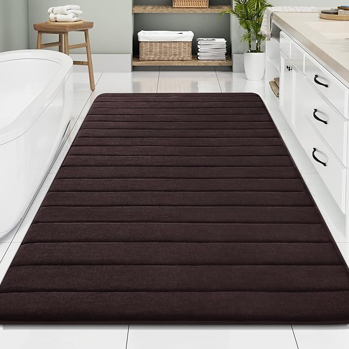 Buganda Memory Foam Bath Mat, 70" x 46", Ultra Soft and Non-Slip Bathroom Rugs, Water Absorbent and Machine Washable Bath Rug Runner for Bathroom, Shower, and Tub, Brown