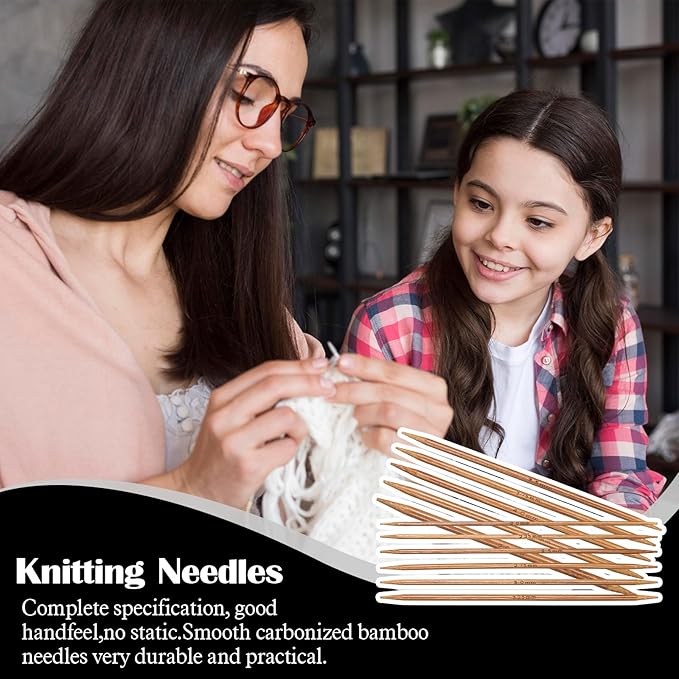 55 Pcs Double Pointed Knitting Needles Set, Bamboo Knitting Needles in 11 Sizes 13cm/5.1in Double Pointed Needle for Beginners,Making Sweater,Scarf,Sock,Weave