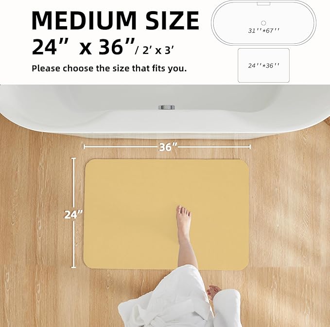 Bathroom Mat Quick Dry, Bathroom Rugs Non Slip Washable Thin Absorbent Bath Mat Fits Under Door Bathroom Floor Mat Perfect for Bath, Shower, or Sink 24"x36" Light Yellow