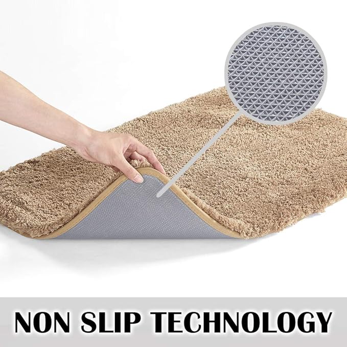 Suchtale Non Slip Bath Mat (20 x 32, Sand) Water Absorbent Soft Microfiber Shaggy Bathroom Rug Machine Washable Thick Plush Shower Mat