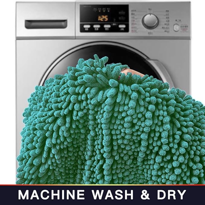 Walensee Bathroom Rug Non Slip Bath Mat (24x17 Inch Turquoise) Water Absorbent Super Soft Shaggy Chenille Machine Washable Dry Extra Thick Perfect Absorbant Best Small Plush Carpet for Shower Floor