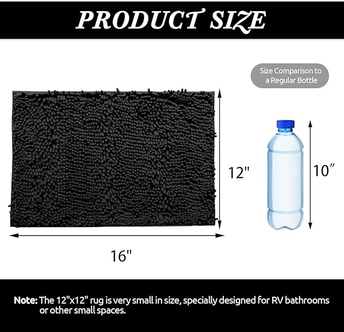 Non-Slip Bath Rug,Extra Soft Microfiber Bedroom Shag Carpet with Anti-Slip Backing,Water/Dust Absorbent Fast Dry Shower Mat,Sound Insulated Stairs Pad,Machine Washable (Black,12 x 16 Inches)