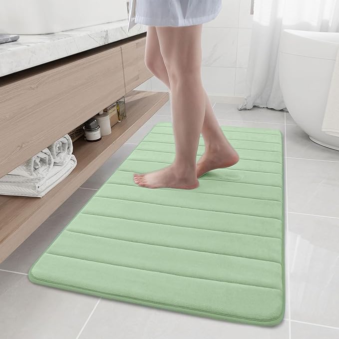 Buganda Memory Foam Bath Mat, 47" x 24", Ultra Soft and Non-Slip Bathroom Rugs, Water Absorbent and Machine Washable Bath Rug Runner for Bathroom, Shower, and Tub, Sage Green