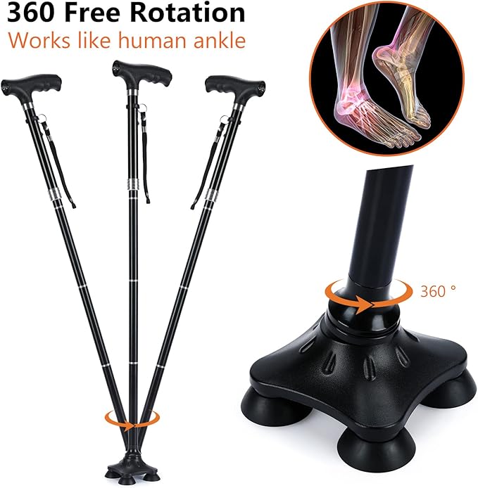 Folding Walking Cane with LED Light for Women & Men - Foldable, Adjustable, Collapsible Lightweight Aluminum Walking Stick for Seniors & Adults