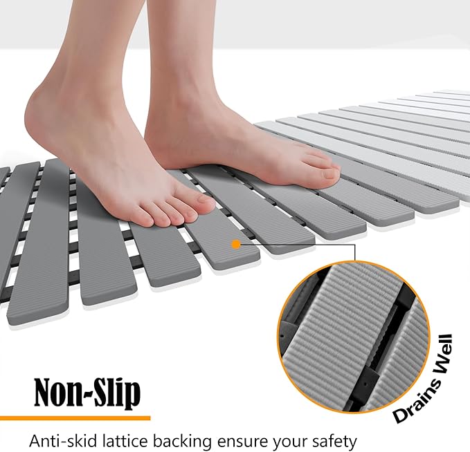 MBOSS Bath Tub Shower Mat Non Slip Bathtub Mats for Bathroom Shower Floor Mat Bath Mats for Shower Tub Anti Slip Shower Mat with Drain Hole and Large Suction Cups (Gradient Grey, 27.5 X 15.7 Inch)