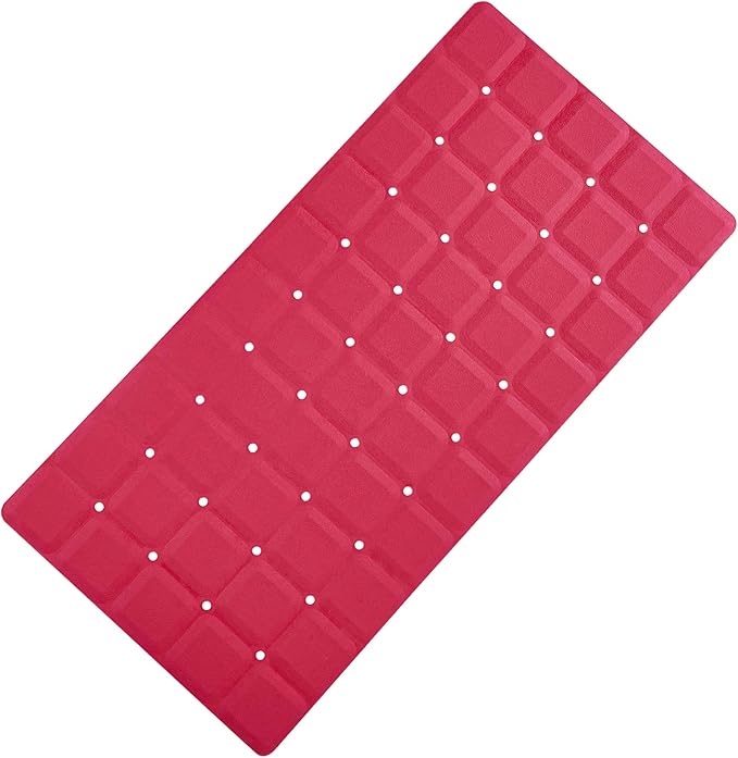 Foldable Silicone Bathtub Mat: Jumbo Size Heavy Duty Safety Bath Mat for Tub Without Suction Cups Non Slip Bath & Shower Mat for Textured, Reglazed, Refinished Tub (Crimson Red, 35.8 x 17.7)