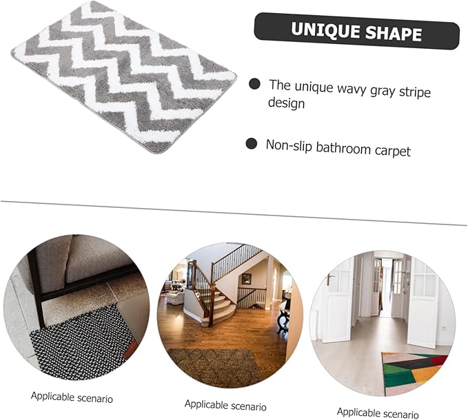 Non-Slip Polyester Absorbent Floor Mat for Bathroom Entryway Home Anti-Skid Foot Pad Rug with Water Absorption Safe for Elderly and Wave Gray