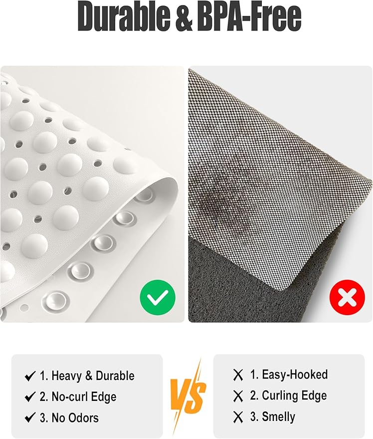 Extra Large Shower Mat, Yonala 47.2 x 31.5 Inch Non Slip Shower Mats for Inside Shower with Drain Hole and Suction Cups, Soft Trimmable TPE Anti Slip Shower Mat for Walk in Shower Stall, Heavy Mat