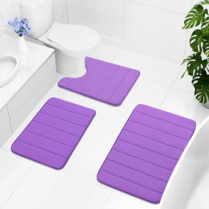 Buganda Memory Foam Bath Mat, 47" x 24", Ultra Soft and Non-Slip Bathroom Rugs, Water Absorbent and Machine Washable Bath Rug Runner for Bathroom, Shower, and Tub, Purple