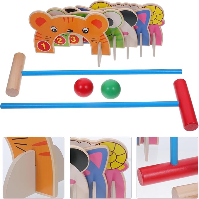 DECHOUS Croquet Sets for Kids: Jungle Animal Wooden Croquet Game Set Outdoor Indoor Parent-Child Interactive Preschool Toy for Children Adults Assorted Color