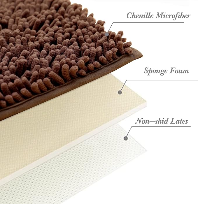 Non-Slip Bath Rug,Extra Soft Microfiber Bedroom Shag Carpet with Anti-Slip Backing,Water/Dust Absorbent Fast Dry Shower Mat,Sound Insulated Stairs Pad,Machine Washable (Coffee,15 x 23 Inches)