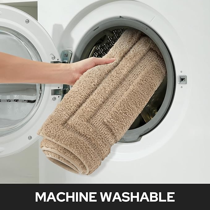 HOMEIDEAS 2 Pieces Farmhouse Bathroom Rug, Super Soft and Absorbent Non Slip Microfiber Machine Washable Bath Mat Set for Bathroom, Farmhouse Bath Decor(20" x 32" + 16" x 24", Khaki)