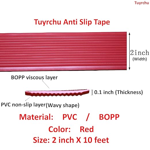 Anti Slip Tape 2 Inch Wide, Waterproof Grip Adhesive Heavy Duty High Traction Friction for Indoor/Outdoor Steps (10 Ft/Red).