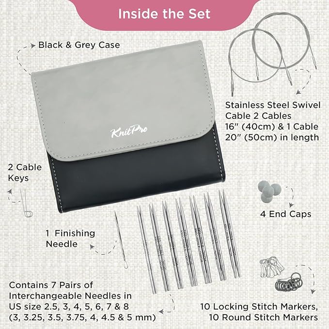 KnitPro Stelo Midi Special Interchangeable Needle Set 4" (10cm) | 7 US Sizes (2.5 to 8)