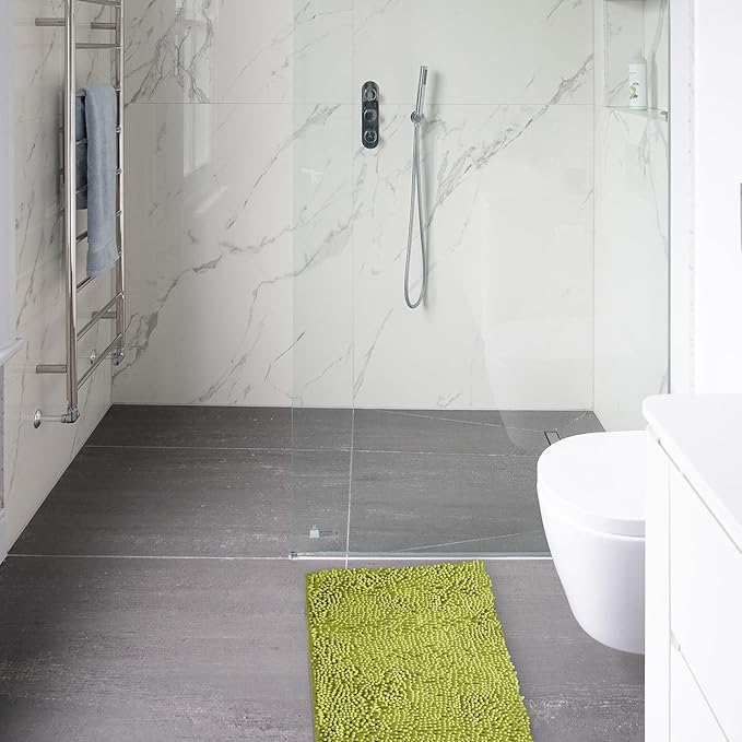 Non-Slip Bath Rug,Extra Soft Microfiber Bedroom Shag Carpet with Anti-Slip Backing,Water/Dust Absorbent Fast Dry Shower Mat,Sound Insulated Stairs Pad,Machine Washable (Lime Green,15 x 23 Inches)