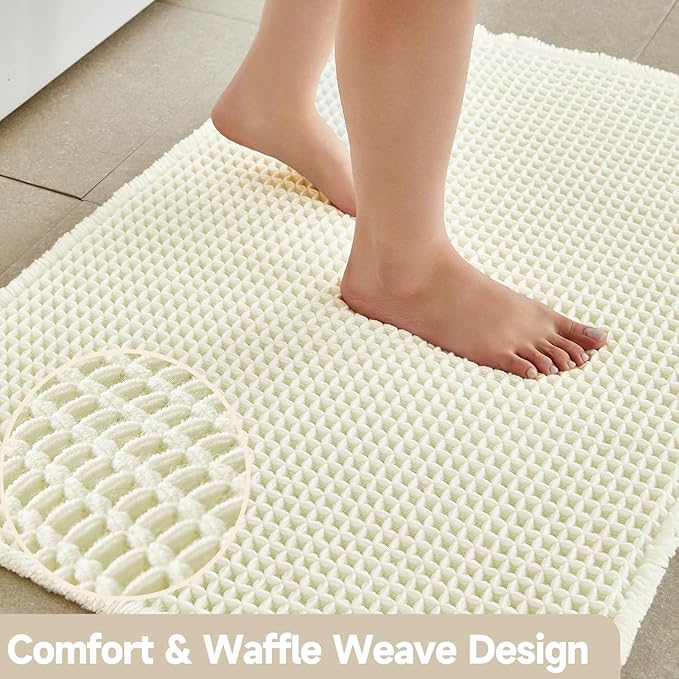 Cream White Bathroom Rugs, Waffle Bath Mat Non Slip Washable Super Absorbent Quick Dry Boho Farmhouse Bathroom Decor, 30"x20" Cream White