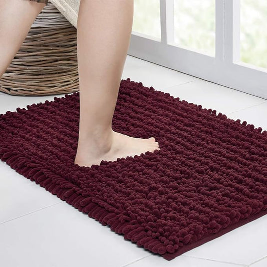 Walensee Bathroom Rug Non Slip Bath Mat (44x24 Inch Burgundy) Water Absorbent Super Soft Shaggy Chenille Machine Washable Dry Extra Thick Perfect Absorbant Best Large Plush Carpet for Shower Floor