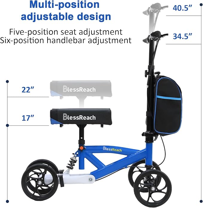 Economy Knee Scooter Steerable Knee Walker for Foot Injuries Compact Crutches with Dual Rear on-Wheel Brake and Shock Absorption Under The Knee pad