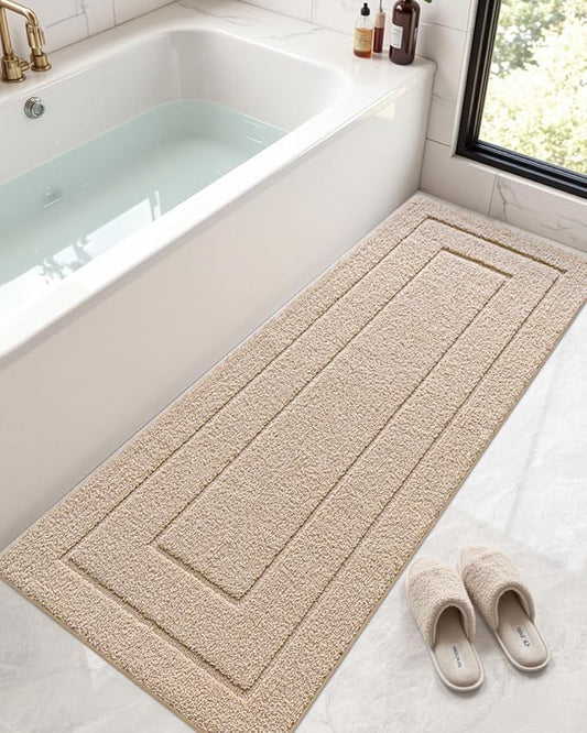 DEXI Bathroom Rug 72x24, Non Slip Washable Bath Mat Runner for Shower Floor, Extra Long Absorbent Soft Bathmat with Rubber Backing, Quick Dry Microfiber Carpet, Beige
