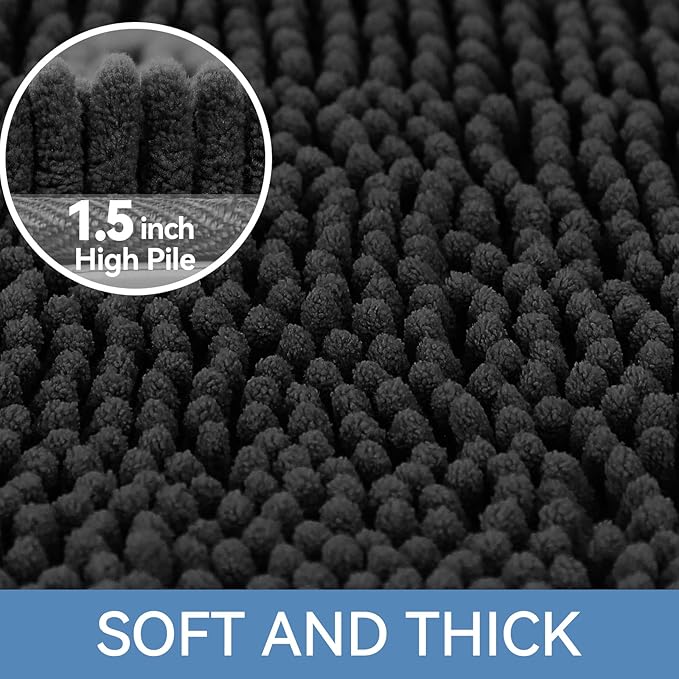 Bcoimo 48"×24" Absorbent Bath Mat, Non-Slip with Backing Chenille Bath Rug and Machine Washable Bathroom Mat Quick-Dry Design. Ideal for Bathroom and Tub Areas