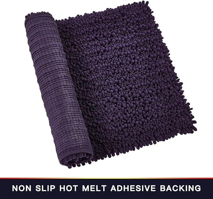 Walensee Bathroom Rug Non Slip Bath Mat (36x24 Inch Dark Purple) Water Absorbent Super Soft Shaggy Chenille Machine Washable Dry Extra Thick Perfect Absorbant Best Large Plush Carpet for Shower Floor