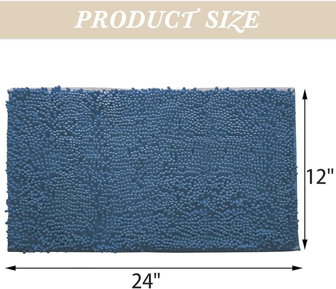 Non-Slip Bath Rug,Extra Soft Microfiber Bedroom Shag Carpet with Anti-Slip Backing,Water/Dust Absorbent Fast Dry Shower Mat,Sound Insulated Stairs Pad,Machine Washable (NavyBlue,12 x 24 Inches)