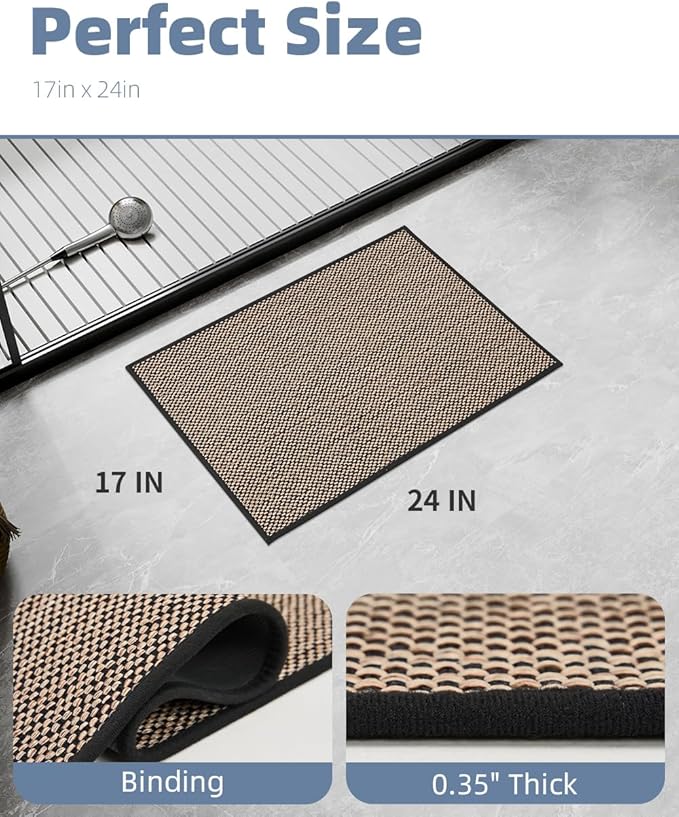 PADOOR Non-Slip Bath Mat With Rubber-Backing, Braided Absorbent Machine Washable Thin Rug for Bathroom Floor, Fits Under Door, Quick Dry, 17''x24'' Black