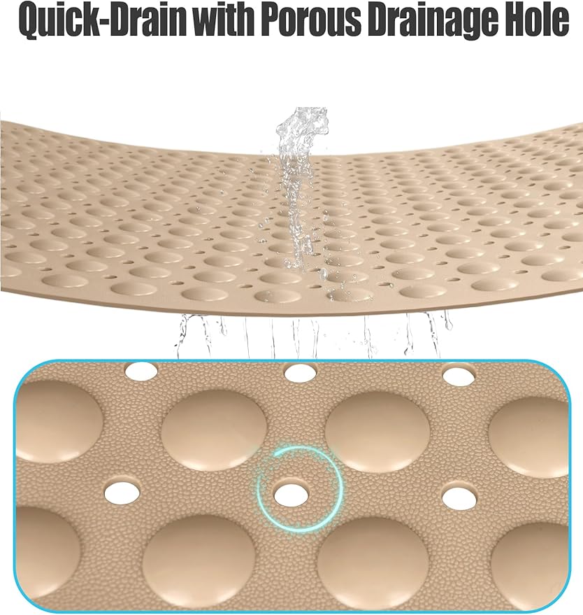 Extra Large Shower Mat, Yonala 47.2 x 31.5 Inch Non Slip Shower Mats for Inside Shower with Drain Hole and Suction Cups, Soft Trimmable TPE Anti Slip Shower Mat for Walk in Shower Stall, Heavy Mat