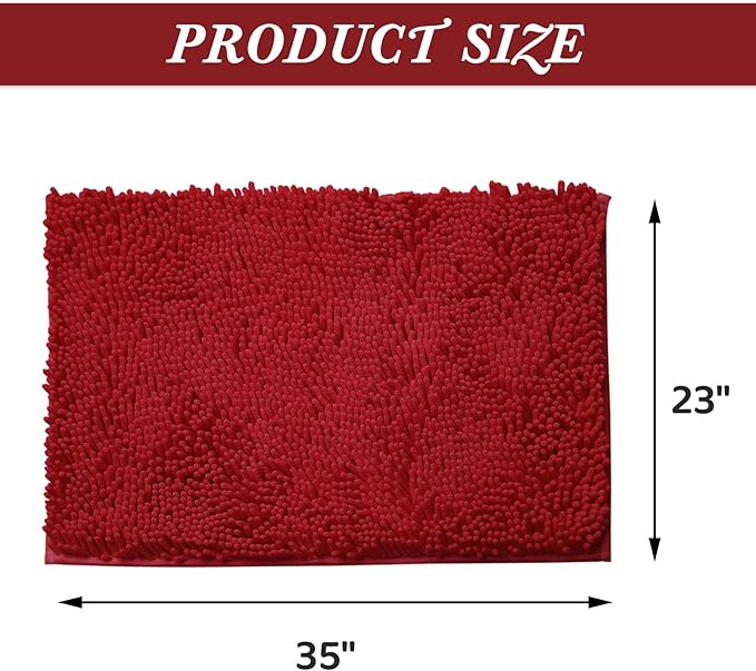 Non-Slip Bath Rug,Extra Soft Microfiber Bedroom Shag Carpet with Anti-Slip Backing,Water/Dust Absorbent Fast Dry Shower Mat,Sound Insulated Stairs Pad,Machine Washable (Red,23 x 35 Inches)