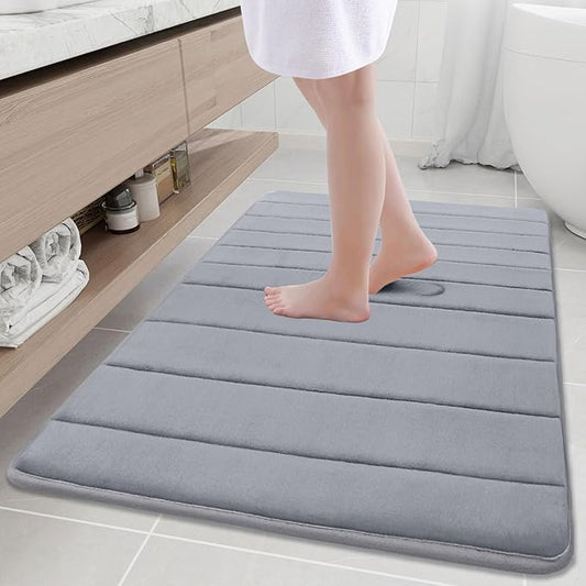 Buganda Memory Foam Bath Mat, 40" x 32", Ultra Soft and Non-Slip Bathroom Rugs, Water Absorbent and Machine Washable Bath Rug Runner for Bathroom, Shower, and Tub, Medium Grey