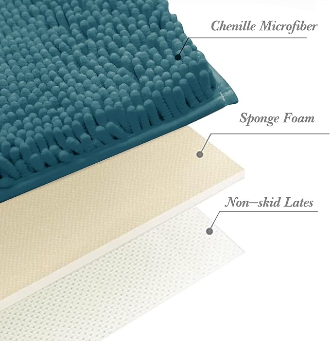 Non-Slip Bath Rug,Extra Soft Microfiber Bedroom Shag Carpet with Anti-Slip Backing,Water/Dust Absorbent Fast Dry Shower Mat,Sound Insulated Stairs Pad,Machine Washable (Turquoise,17 x 27 Inches)