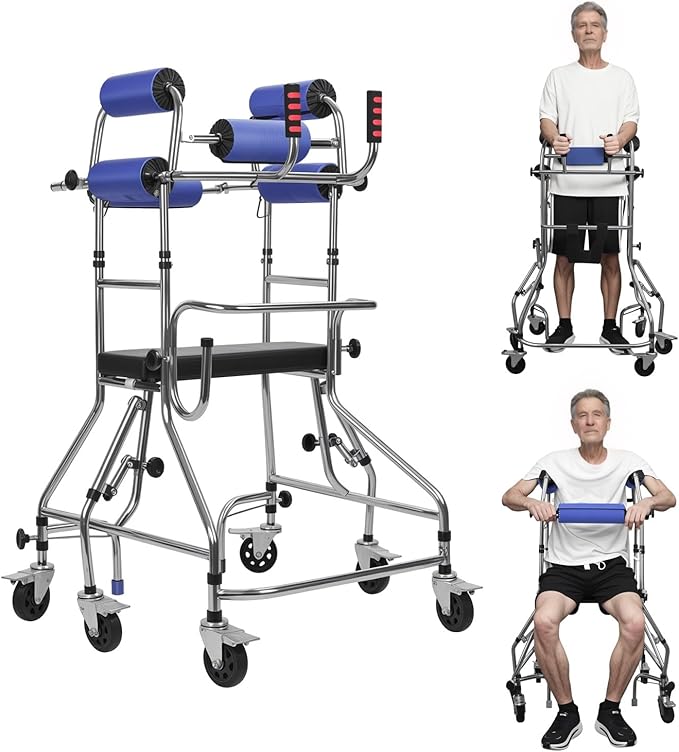 Walker, Walkers for Seniors, Hemiplegia Rehabilitation Standing Frame, Walker Aid for The Disabled, Walking Assistance Devices, Anti Recline, Lower Limb Training, Adjustable Width and Height