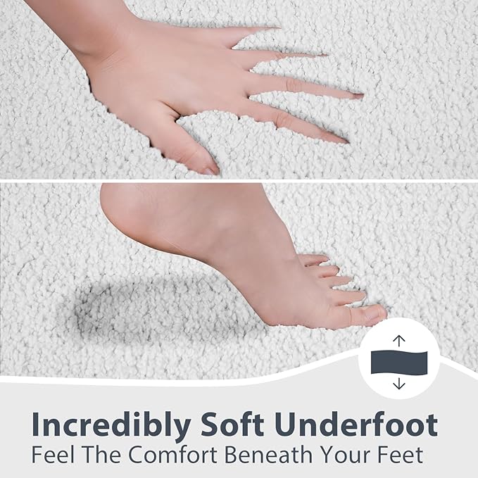 Bathroom Rugs 24" x 36", Non-Slip Extra Soft Absorbent Bath Rugs, Machine Washable Quick Dry Bath Mats for Bathroom Floor, Shower, Bathtub and Sink, White