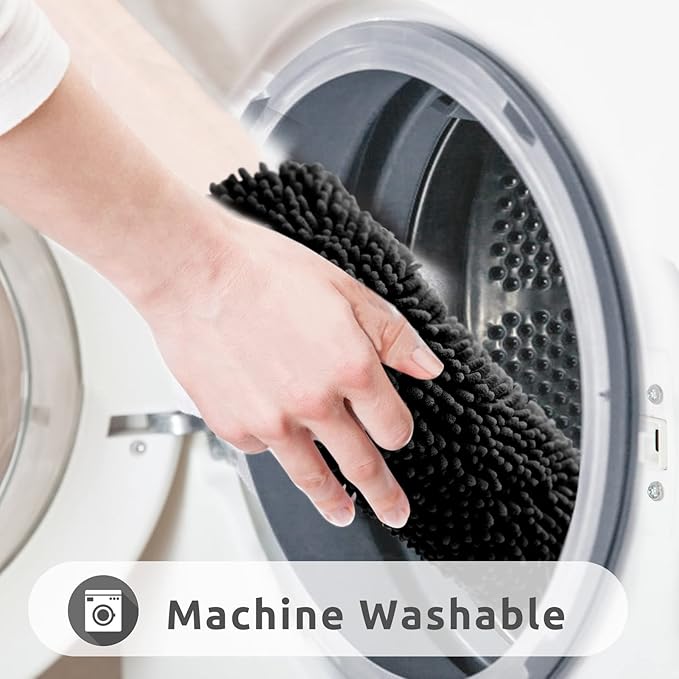 Non-Slip Bath Rug,Extra Soft Microfiber Bedroom Shag Carpet with Anti-Slip Backing,Water/Dust Absorbent Fast Dry Shower Mat,Sound Insulated Stairs Pad,Machine Washable (Black,15 x 23 Inches)