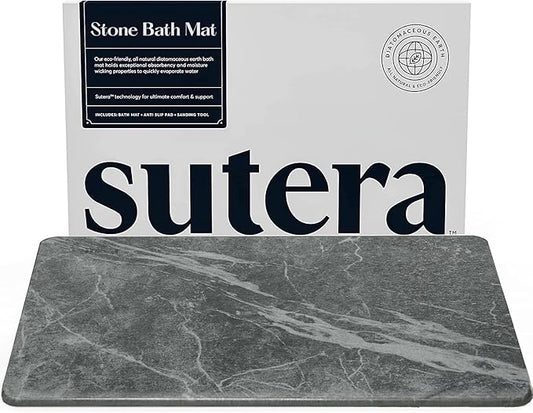 SUTERA - Stone Bath Mat, Diatomaceous Earth Shower Mat, Non-Slip Super Absorbent Quick Drying Bathroom Floor Mat, Natural, Easy to Clean (23.5 x 15 Slate)