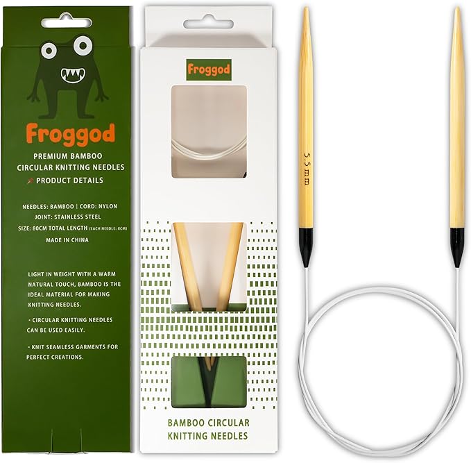 Froggod Bamboo Circular Knitting Needles Size 9 – 3.15-inch Bamboo Knitting Needle Tips, 31.5-inch Total Length, Lightweight Wooden Needles